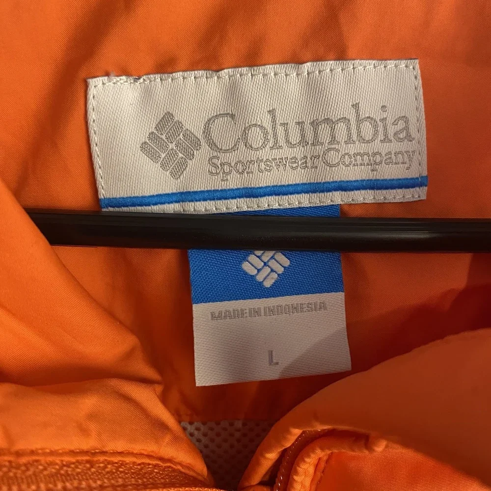 Columbia Mens L Windbreaker Orange Hooded Jacket